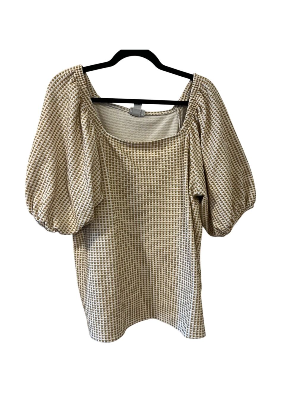 Ava & Viv Yellow & White Gingham Puff Sleeve Blouse Size 2x